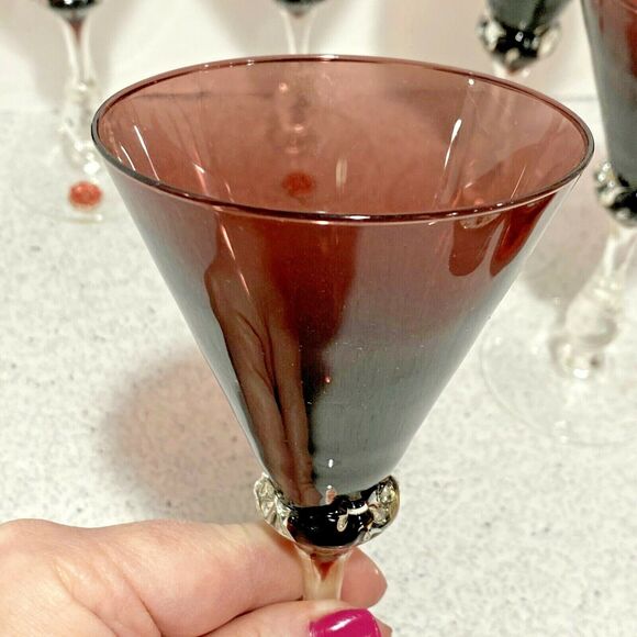 Wine Glasses Clear Crystal & Purple Hand Blown Glass Vintage Italian Set of 6 - Picture 10 of 10